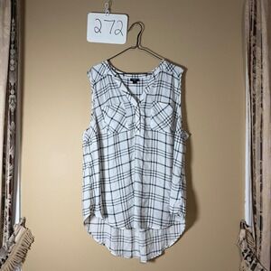Torrid Harper Sleeveless Blouse White Black Plaid Georgette Top Size 2 Plus